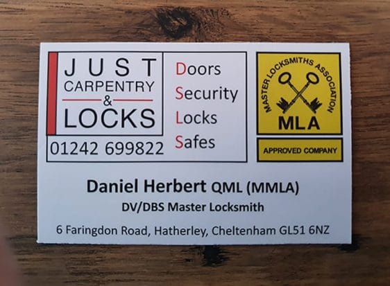 Just Carpentry Locks - Daniel Herbert MLA Locksmith ID Card