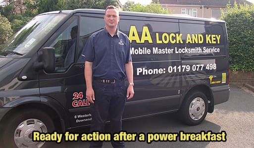 Craig Andres owner of AA Lock and Key in front of his locksmith van