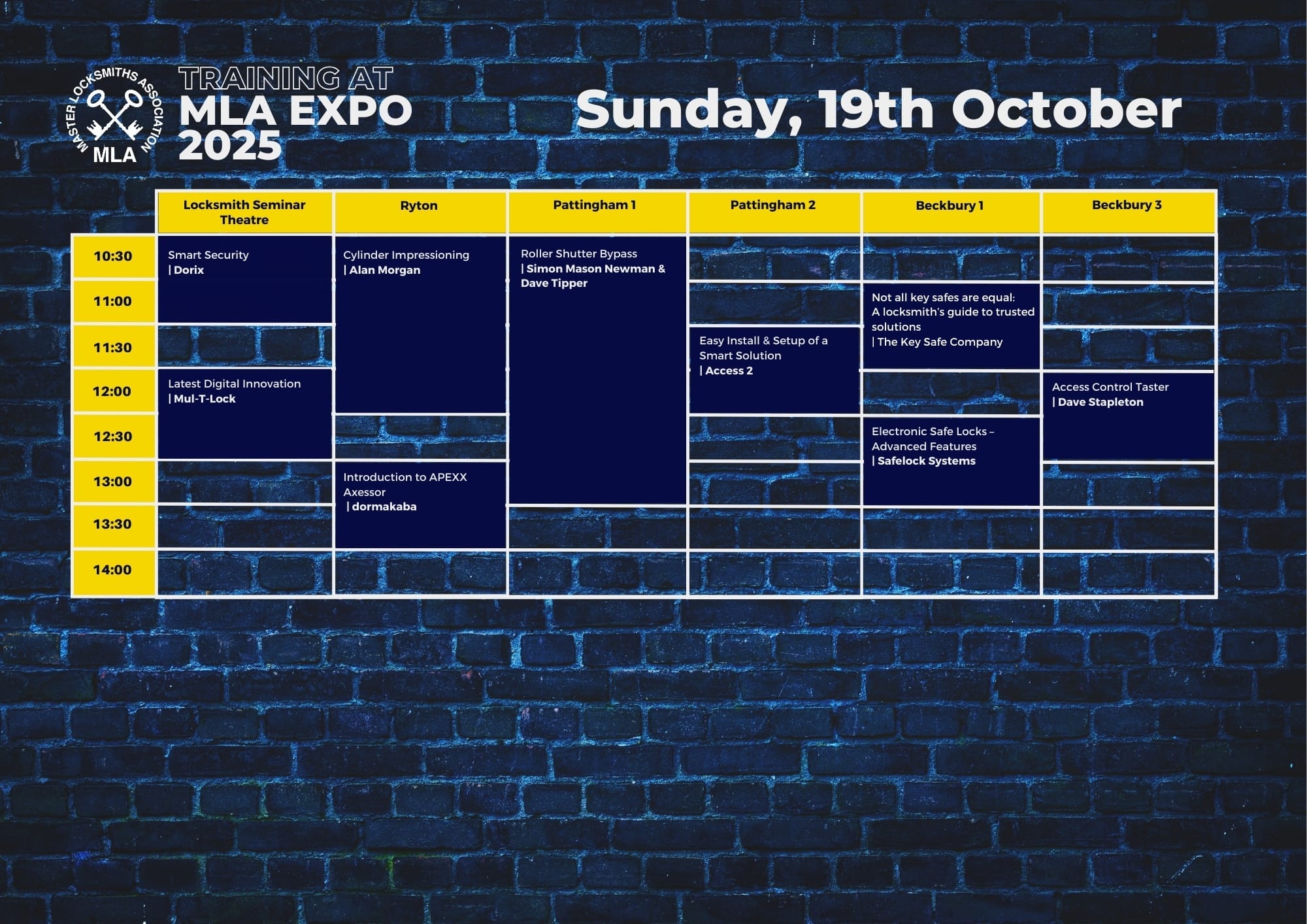 MLA Expo Training Timetable Sunday