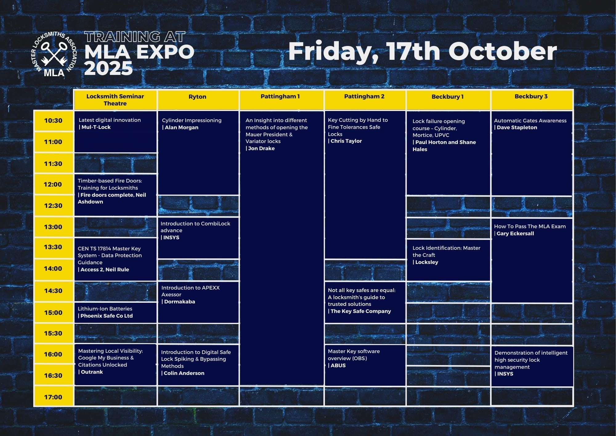 MLA Expo Training Timetable Friday