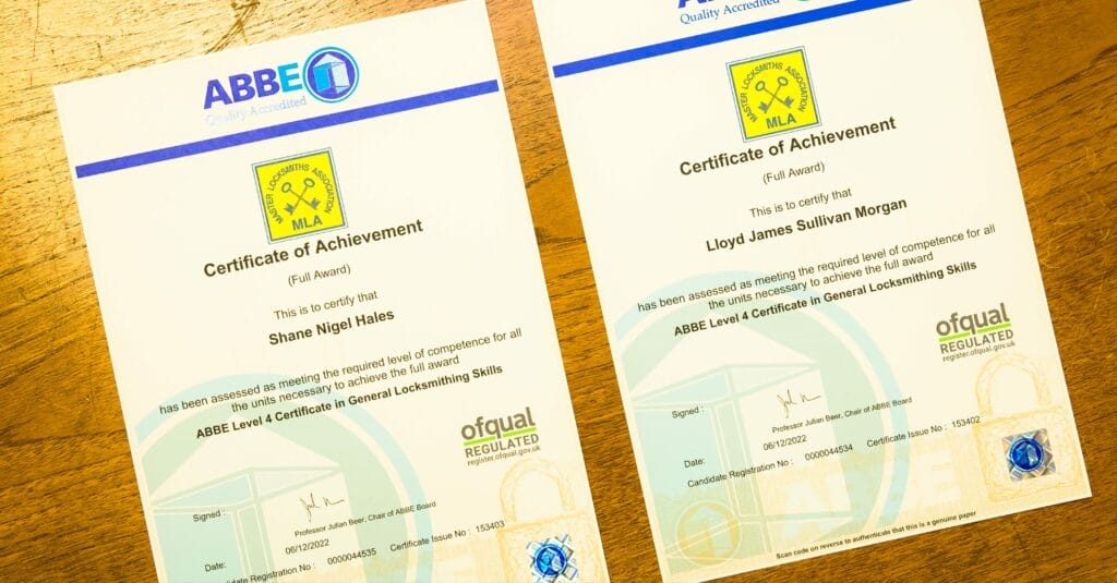 MLA Qualification ABBE Level 4 Certifcate in general locksmithing